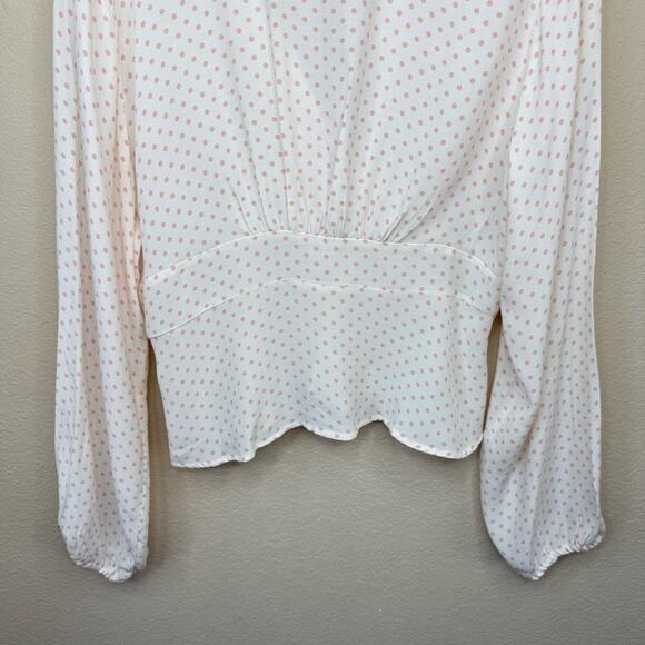 FREE PEOPLE Love Street Pink Ivory Polka Dot Long Sleeve Top Size L - Picture 9 of 15